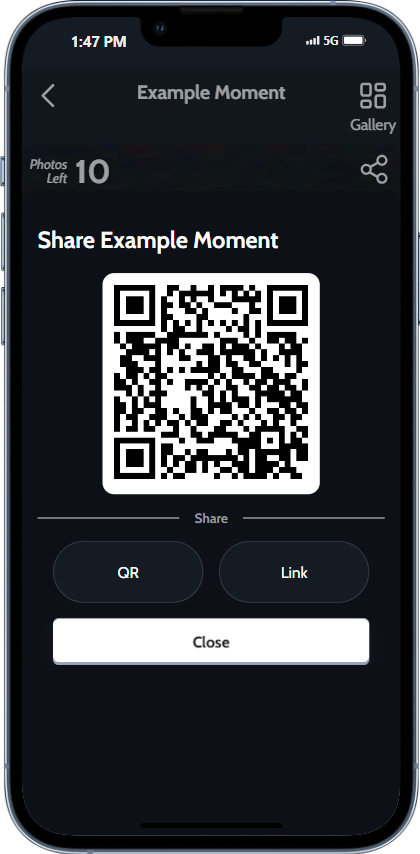JoinMyMoment Share Moment via QR code