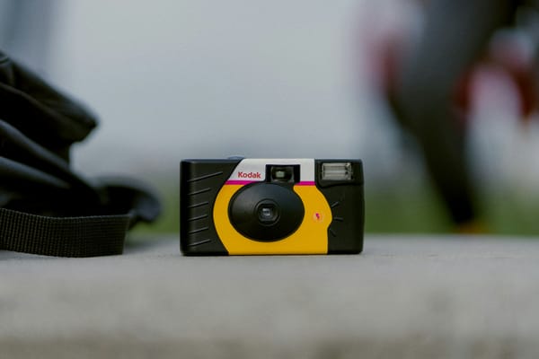 A disposable camera in focus